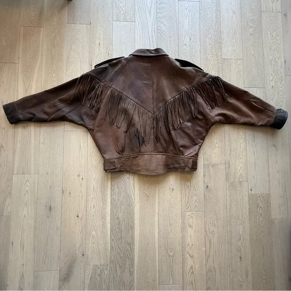 Vintage Brown Leather Fringe Jacket Size Medium - Picture 2 of 10